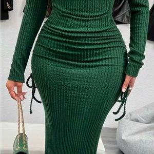 Asymmetrical Neck Drawstring Side Bodycon Dress